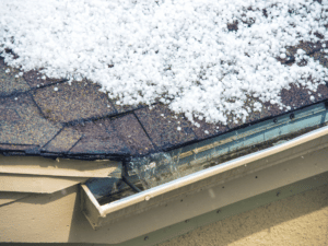 Hail storm example - hail accumulated on roof