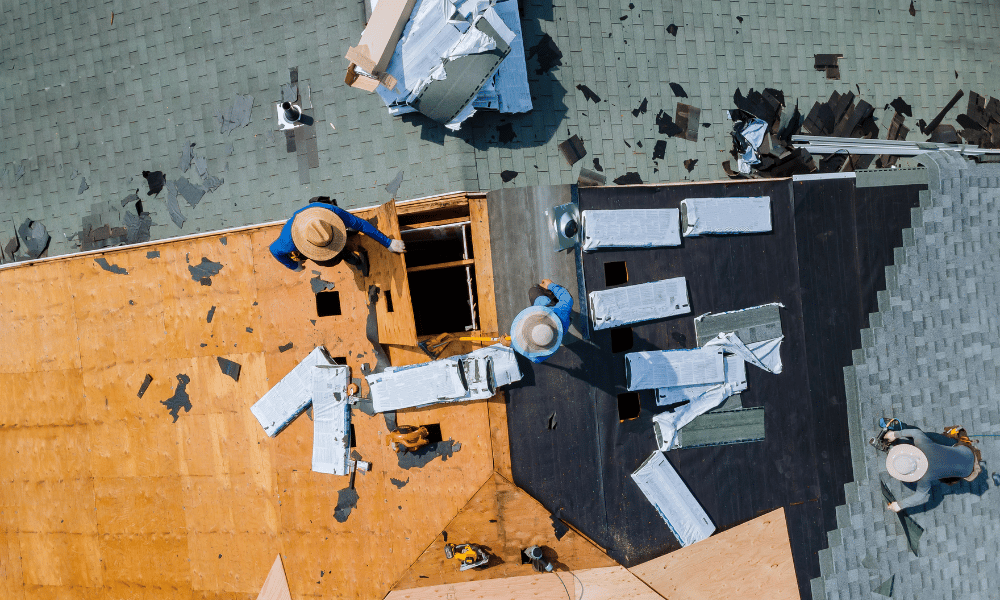 Aerial view roof installation