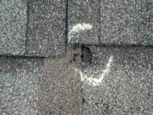 Storm inspection - chalk marks location of hail damage
