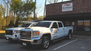 Local roofing company office front