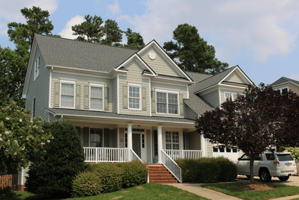 Home in Cary NC with Georgetown Gray shingles and light green siding