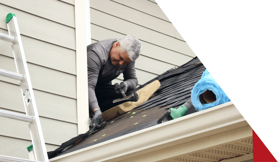 Roof technician does roof repair