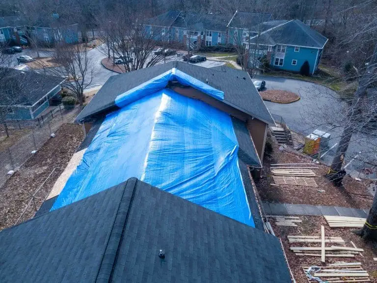 Tarp for leaky roof. Durham Homeowner.